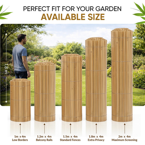 Natural bamboo slat fence - 4m,