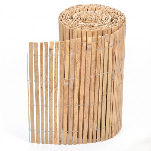 Natural bamboo slatted fence - natural,
