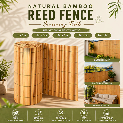 Natural bamboo reed fence - natural,